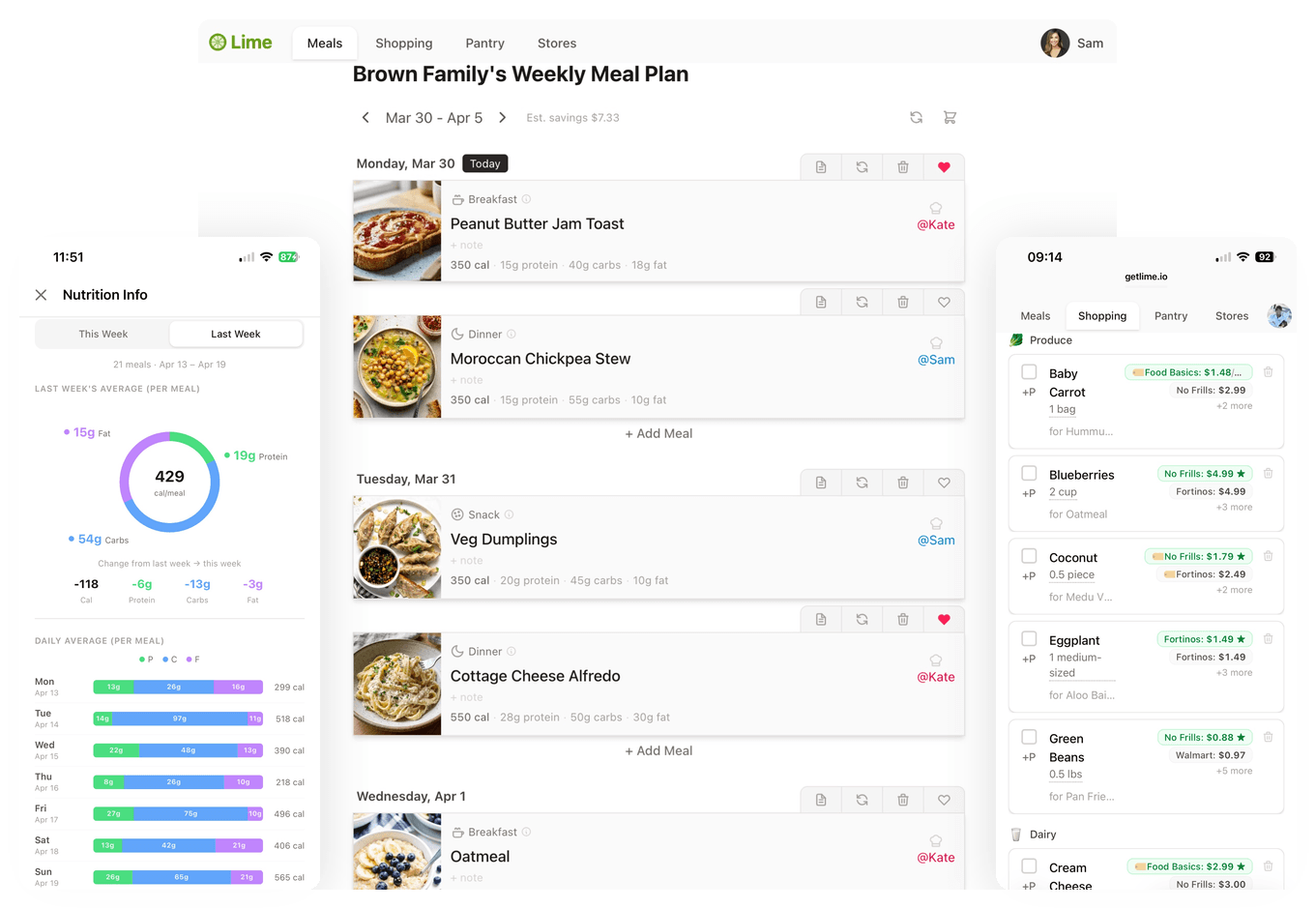 Lime meal planning app on desktop and mobile